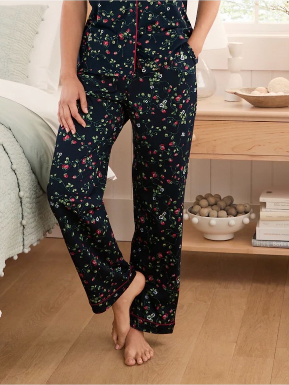 Garnet Hill Navy Strawberry Wildwood Pajama Set - Picture 3 of 3